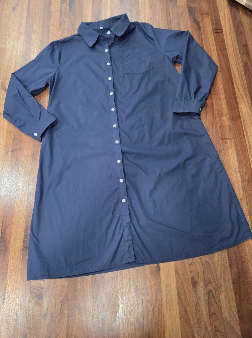 Navy Button-Down Shirt Dress 100% Cotton Size Large